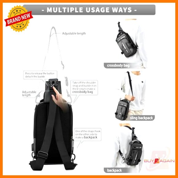 Mini Anti-Theft Sling Backpack with USB Port for Hiking Travel Cycling - Picture 3 of 6